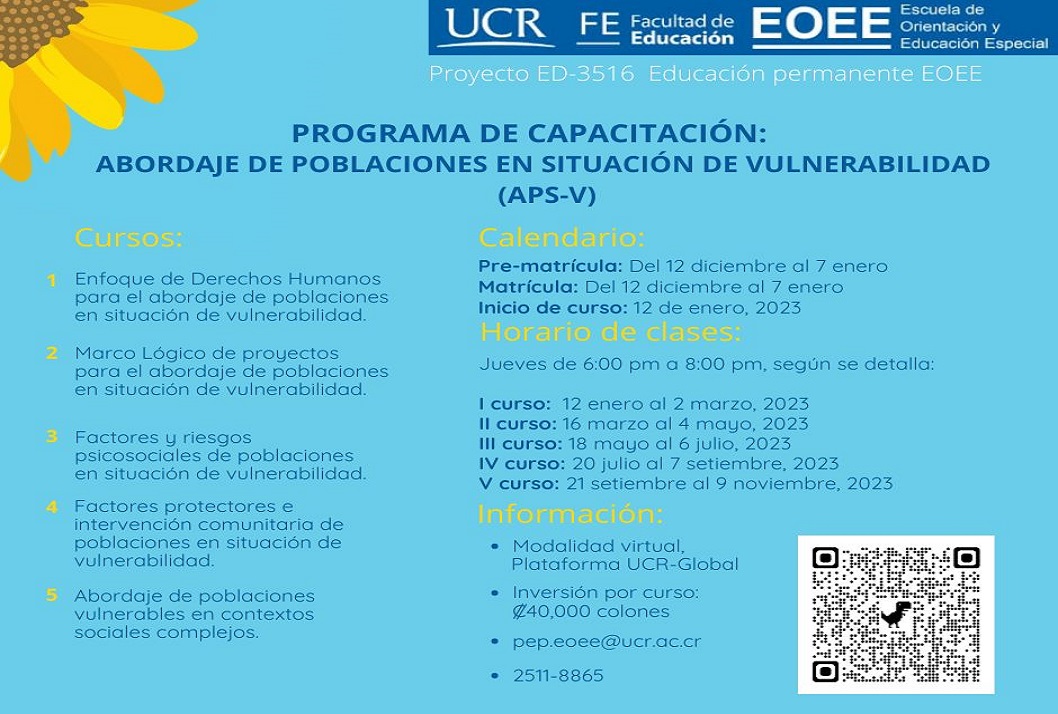  Inicio del curso: 12 de enero 2023, los jueves de 6:00 a 8:00 p. m. (virtual UCR Global)  según …