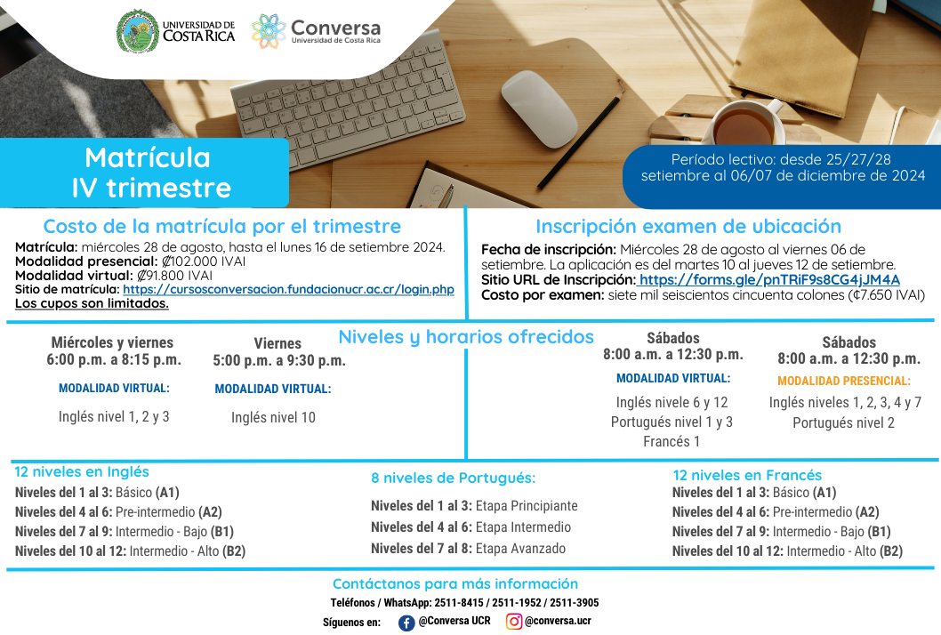  Matrícula del IV módulo trimestral 2024 en los idiomas Inglés, francés y portugués Período …