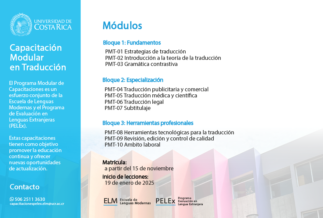  El programa modular de capacitaciones es un esfuerzo conjunto de la escuela de lenguas modernas …