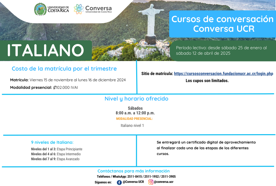  Matrícula del I módulo Trimestral 2025 en el idioma Italiano. Período lectivo: del 25 de enero …